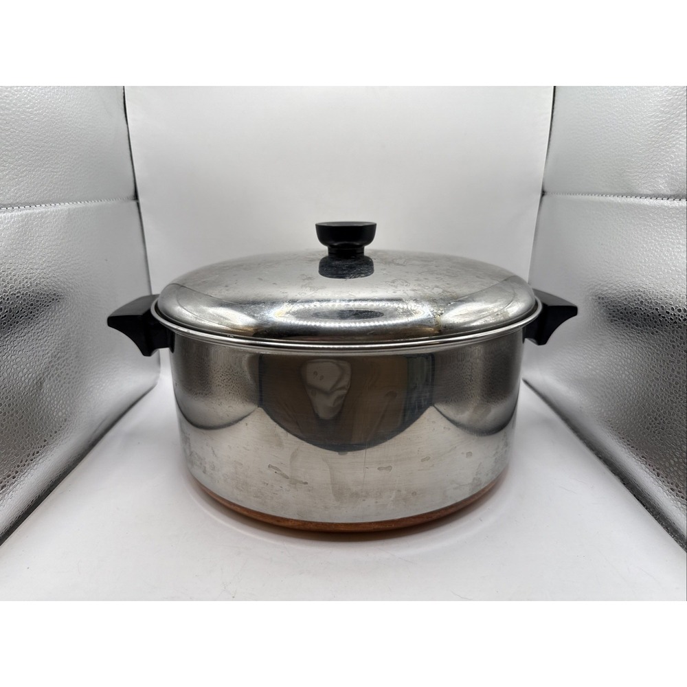 Revere Ware Vtg 6 qt Copper Bottom Stock Pot Stainless Steel With Lid